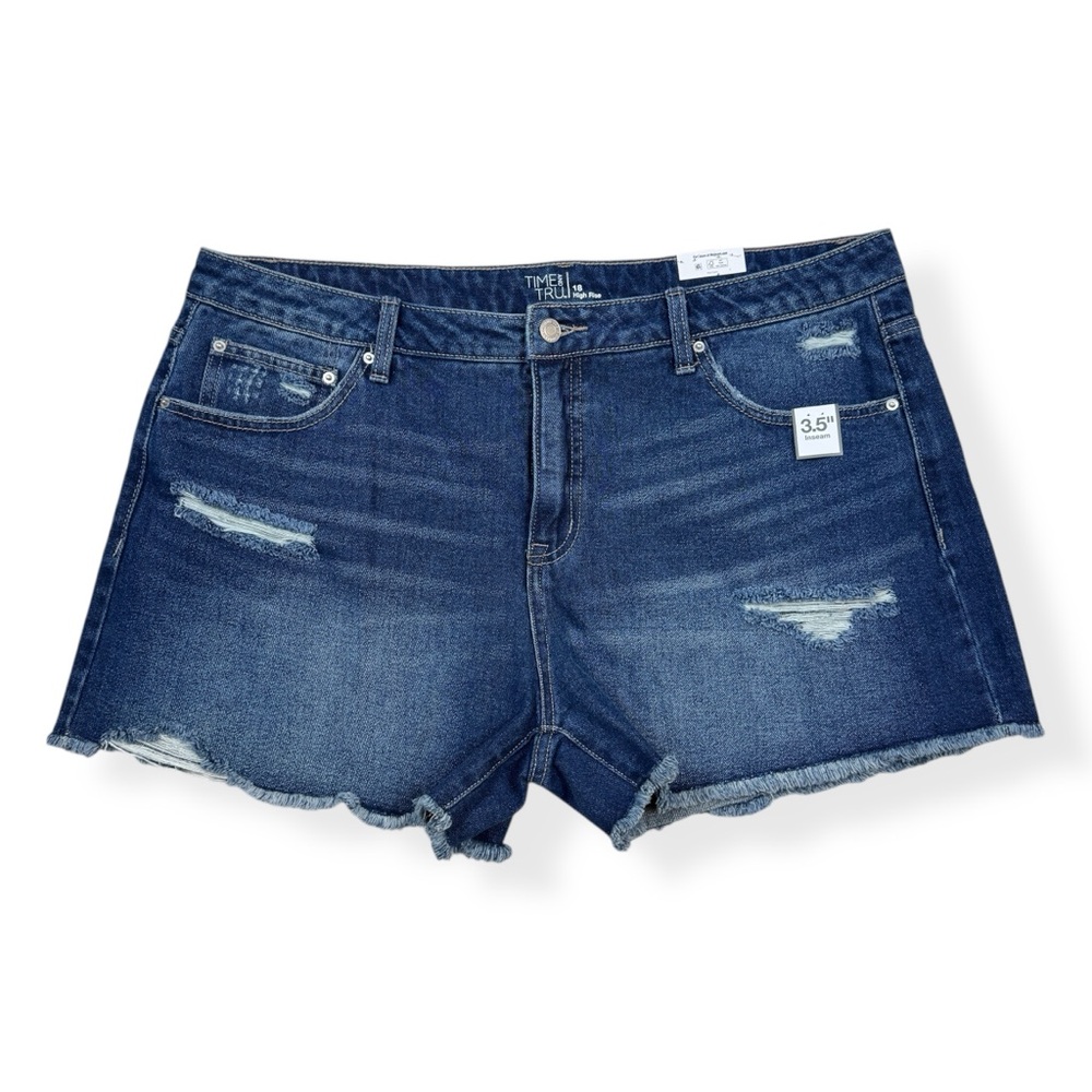 Time And Tru Womens Size 18 High Rise Fray Shorts Pockets 3.5" Vintage Wash